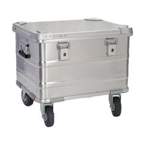Included medium case · 504030, silver aluminum with four-inch casters; actual product photograph