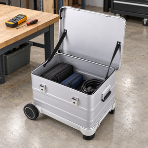 Open Silver 565030 case holding example tool pouches and a cable; contents not included