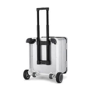 Rear view of 565030 rolling case showing telescopic handle, two large outer wheels and smaller inner wheels