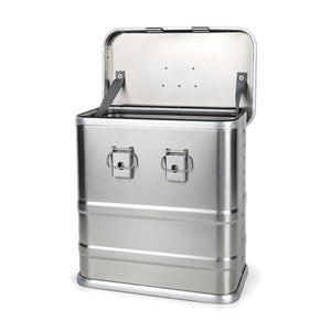 Open silver aluminum wine case showing the interior with foam removed