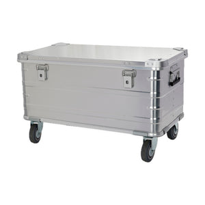 Included long trunk · 90l series, silver aluminum with four-inch casters; actual product photograph