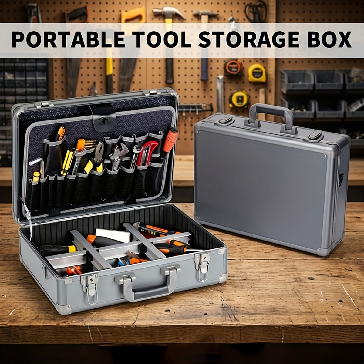 BORY Heavy-Duty Aluminum Portable Tool Storage Box | Hardware Toolbox Organizer with Dividers