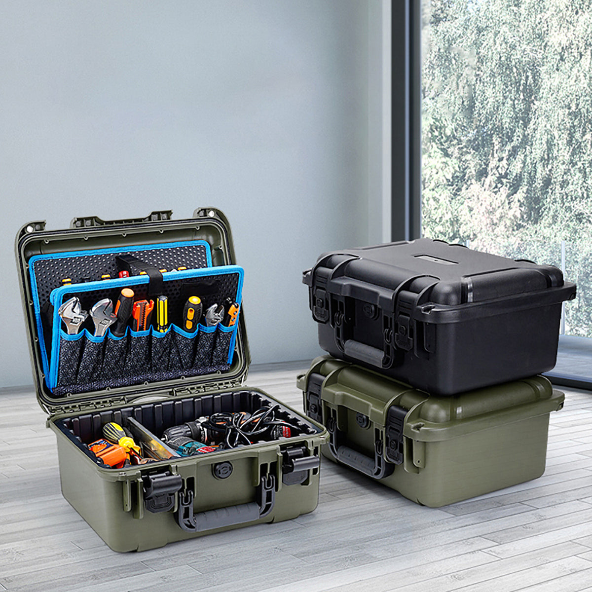 BORY Heavy-Duty Protective Equipment Flight Case Hard Toolbox with Dividers/Pockets
