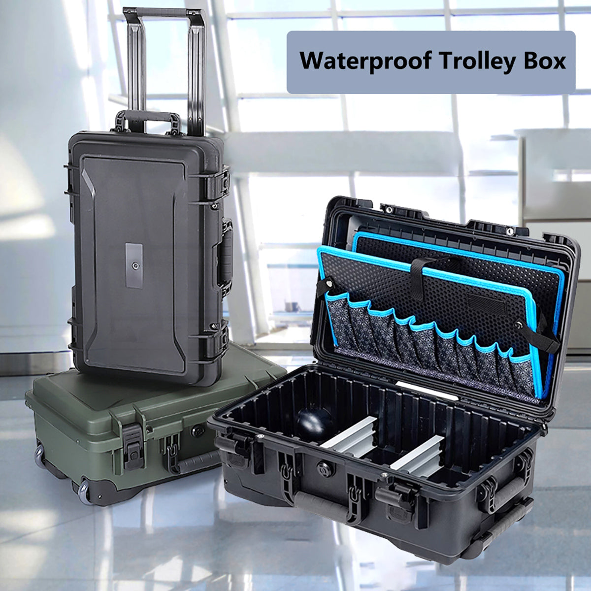 BORY Heavy-Duty Rolling Tool Box with Wheels | Waterproof Hard Shell Equipment Case with Telescoping Handle & Removable Dividers