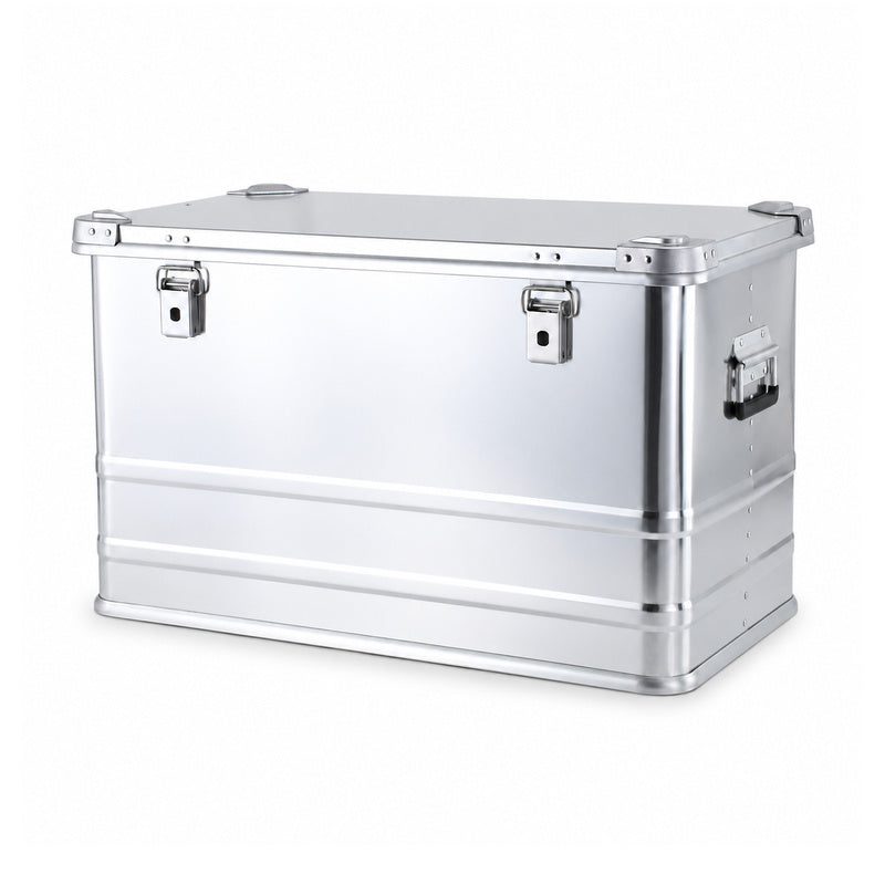 Single silver 90L450 tall aluminum storage box with closed lid