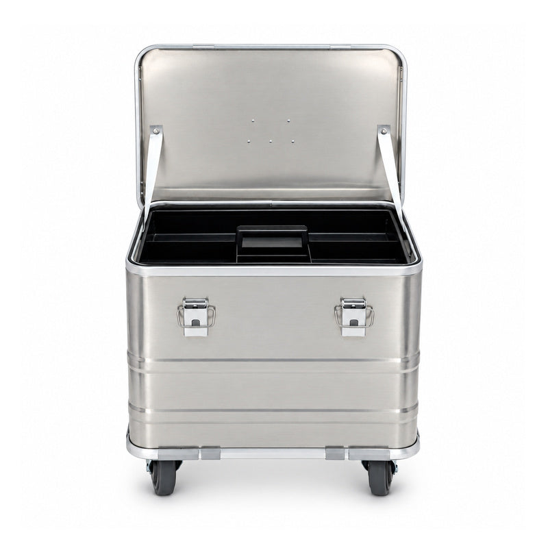 Front view of the open 4935 silver tool box with its organizer tray