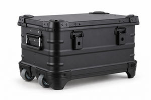 BORY 30L series black aluminum rolling case with front latches, side handle and wheeled base