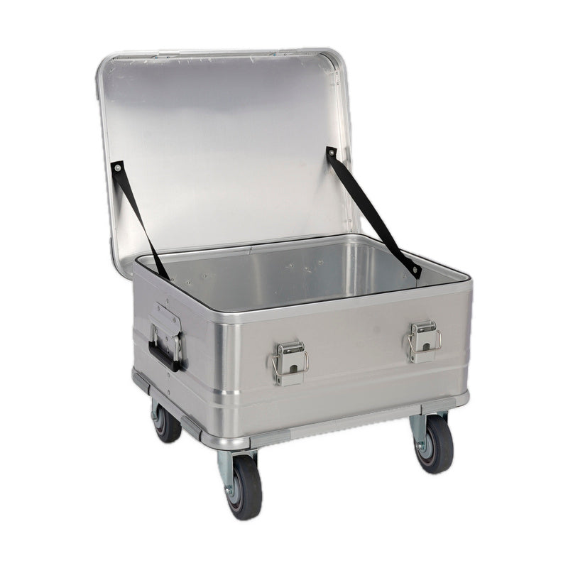Empty interior of the included shallow case · 504020, with hinged lid and two support straps; no foam or dividers supplied