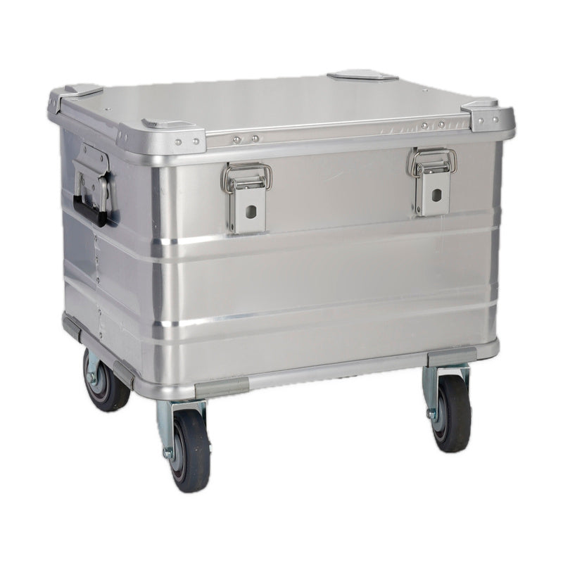 Included medium case · 504030, silver aluminum with four-inch casters; actual product photograph