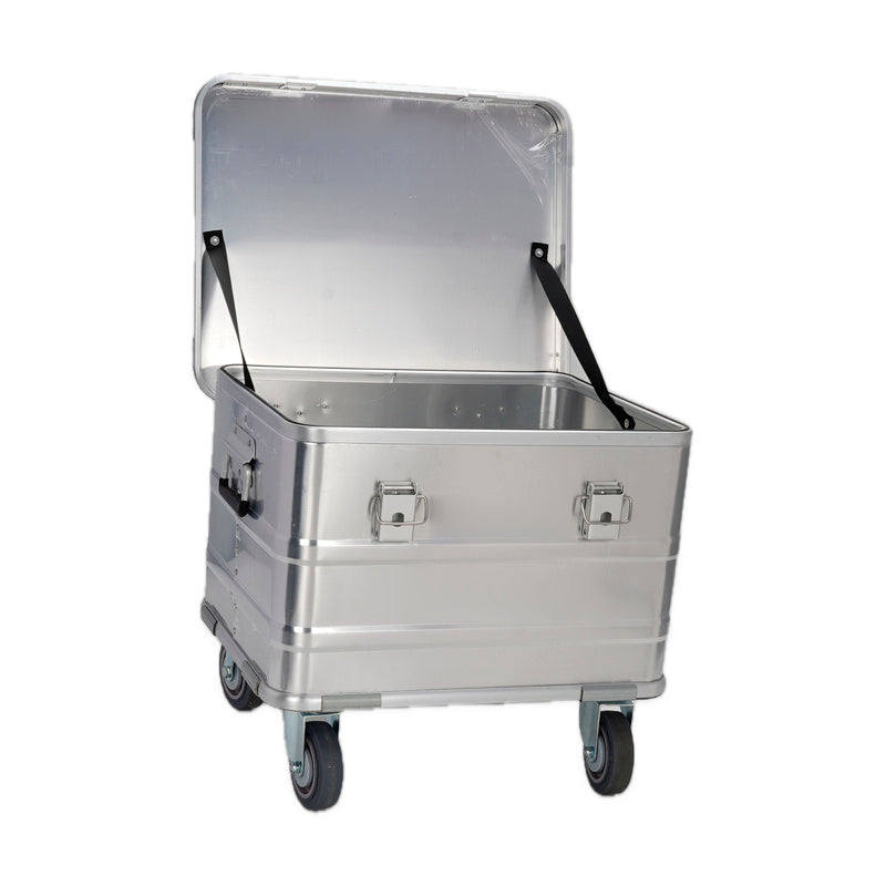 Empty interior of the included medium case · 504030, with hinged lid and two support straps; no foam or dividers supplied