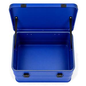 Open blue BORY 565030 aluminum case showing an empty interior without foam or dividers