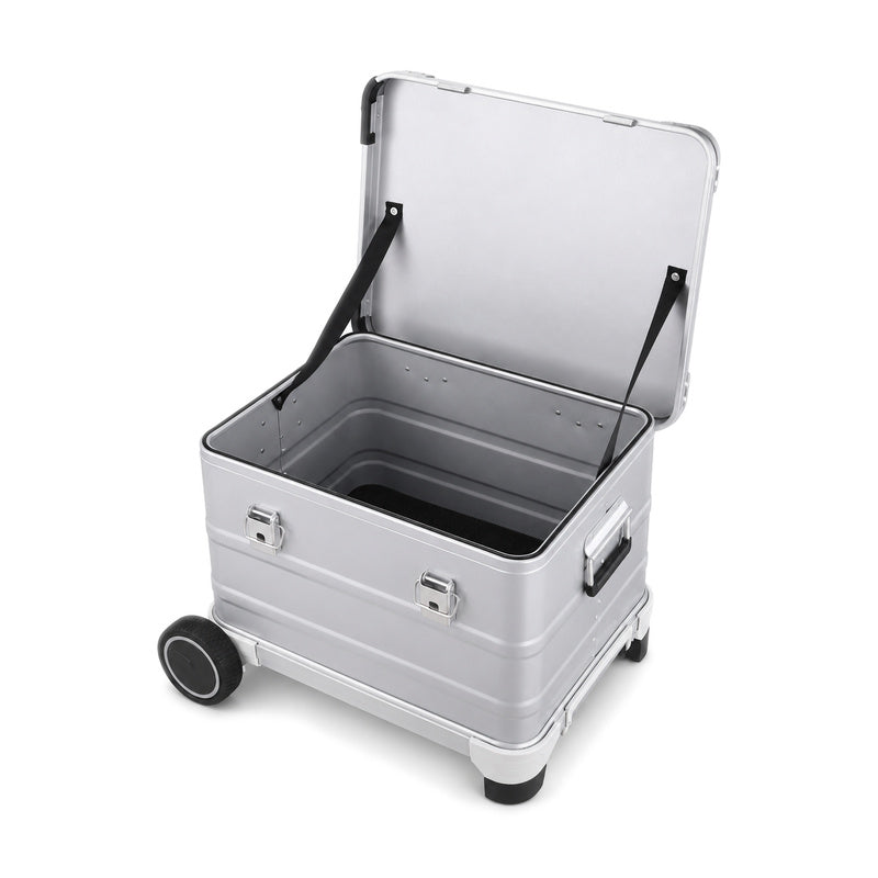 Open 565030 Silver aluminum equipment case with empty interior, side handle and wheel base