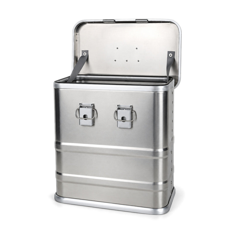Open silver aluminum wine case showing the interior with foam removed
