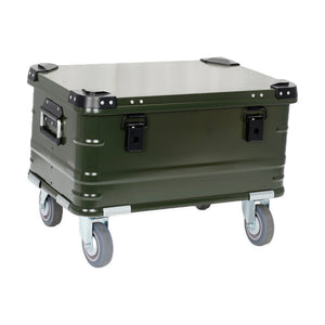 Green BORY 60L-series aluminum rolling storage trunk, closed three-quarter view