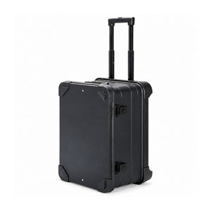 Black aluminum rolling equipment case with extended telescoping handle
