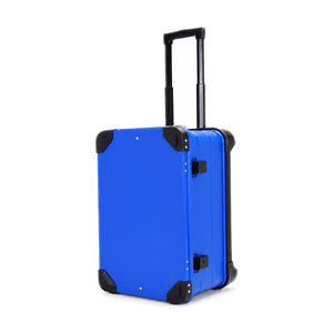 Sapphire blue aluminum rolling equipment case with extended telescoping handle