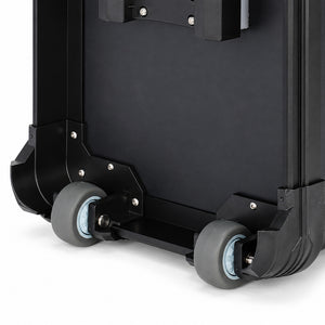 Standard dual-wheel assembly and reinforced base of the black aluminum rolling case