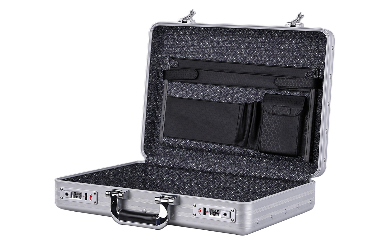 BORY 4850 silver aluminum business briefcase with lid document organizer