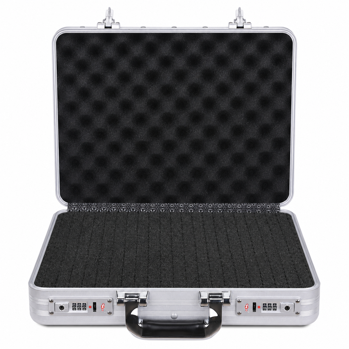 BORY 4350 silver aluminum equipment case with egg-crate lid foam and uncut grid foam base