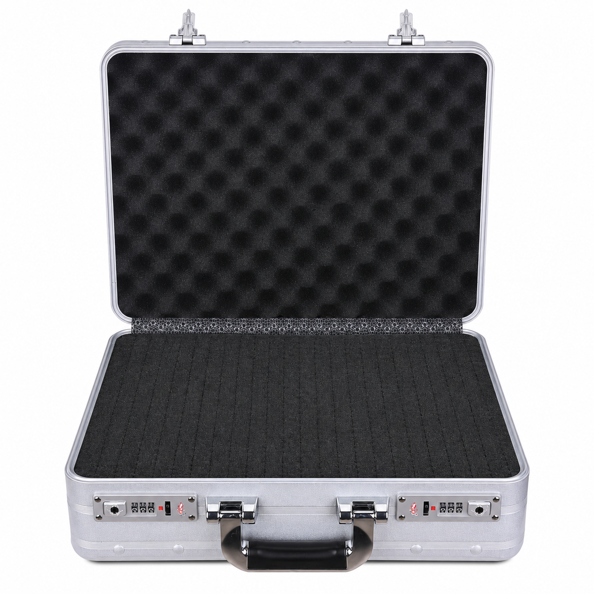 BORY 4380 silver aluminum equipment case with egg-crate lid foam and uncut grid foam base