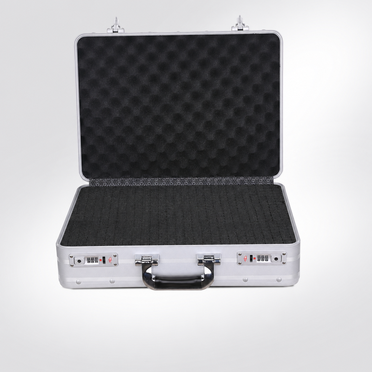 BORY 4880 silver aluminum equipment case with egg-crate lid foam and uncut grid foam base
