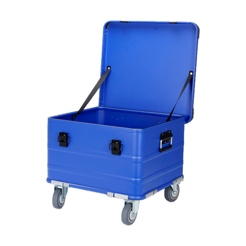 Empty blue BORY 565030 interior with open lid and two support straps