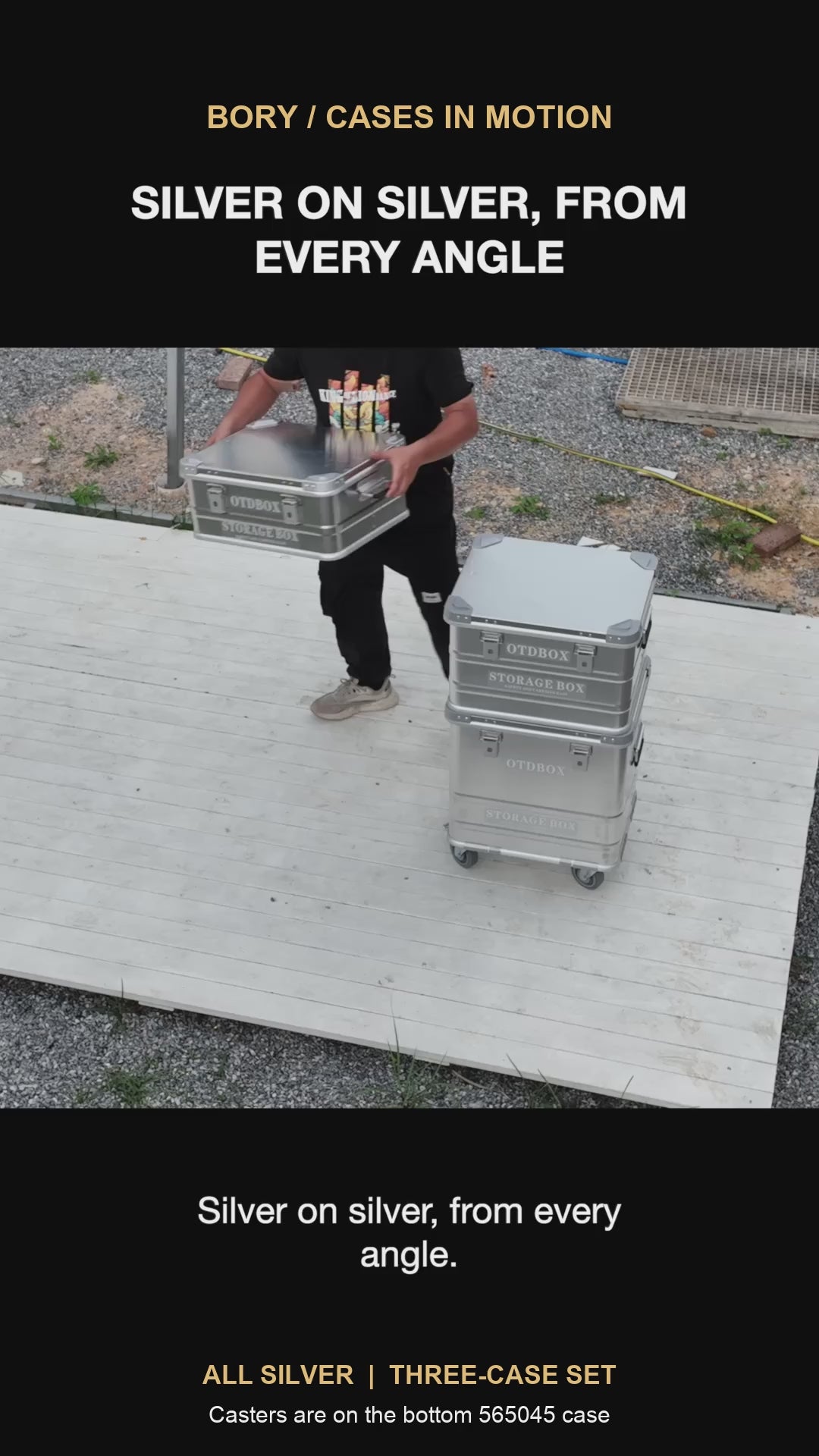 All Silver 5650 three-case set stacking and rolling demonstration; casters are on the bottom 565045 case