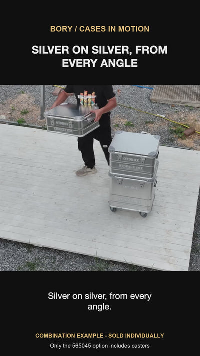 Silver 5650 cases shown in a stacking combination; each case is sold individually and only the 565045 option includes casters