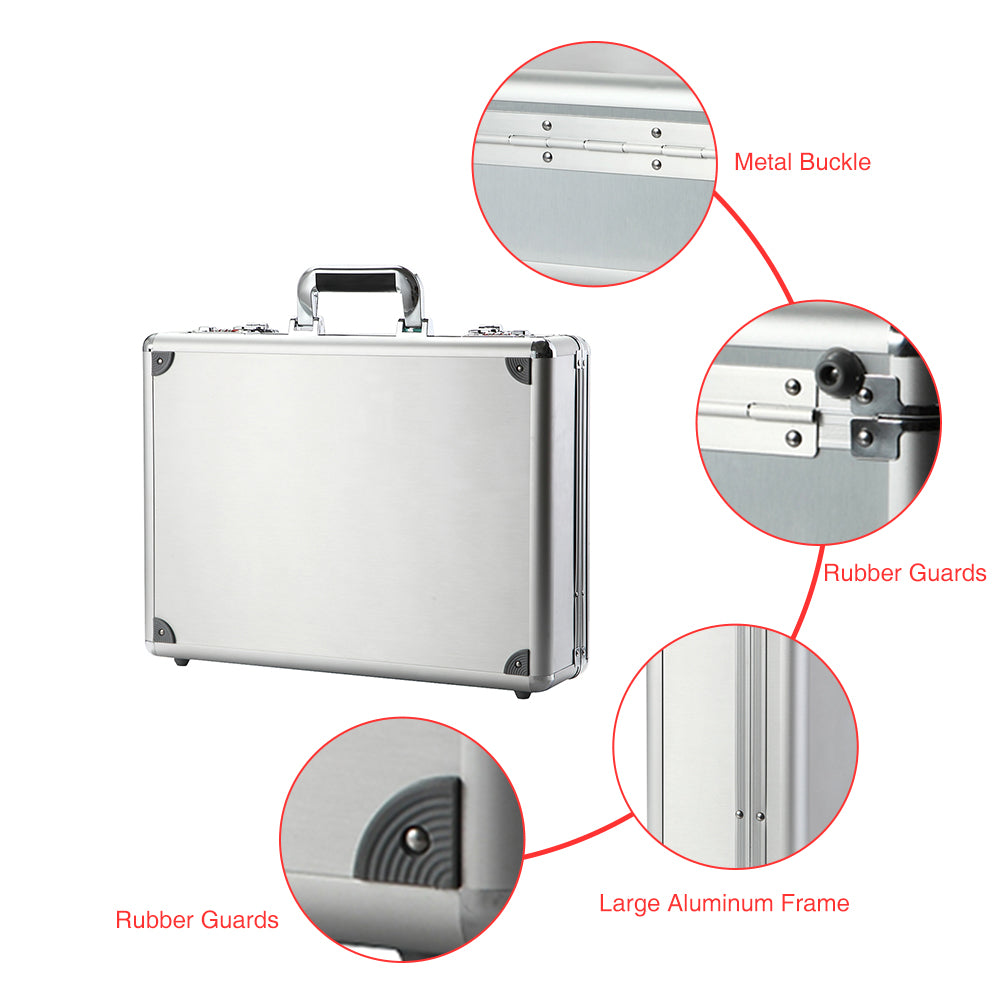 Silver Aluminum Hard Briefcase Small Tool Box Business File Case