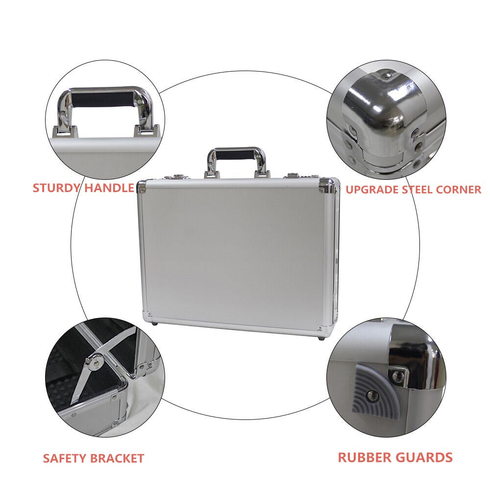 Locking Briefcase with Sandwich Aluminum Alloy Safety Box with Strap Silver  US